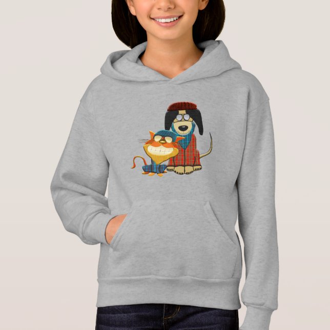 Funny Hipster Hund och Cat Tee Shirt (Framsida)