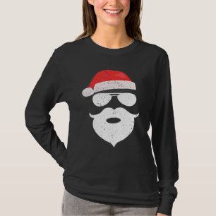 Funny Hipster Santa Beard Sunglass och Red Hat C T Shirt
