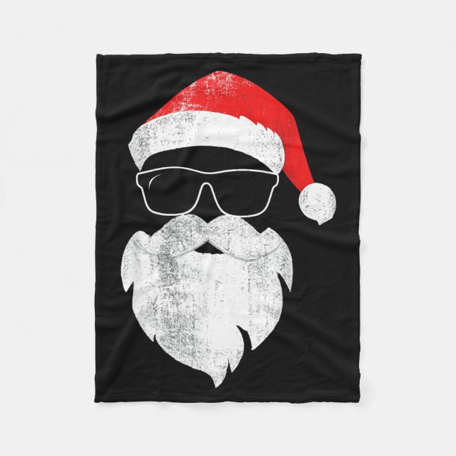 Funny Hipster Santa Face With Hat Beard &amp; Gles Fleecefilt (Framsidan)