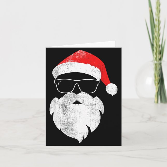 Funny Hipster Santa Face With Hat Beard &amp; Gles Kort (Framsida)