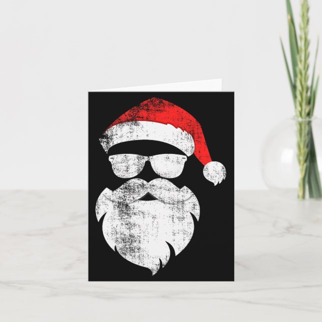 Funny Hipster Santa Face With Hat Beard &amp; Gles Kort (Framsida)