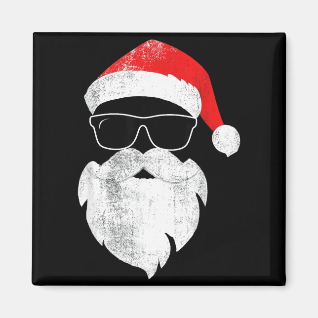 Funny Hipster Santa Face With Hat Beard &amp; Gles Magnet (Framsidan)
