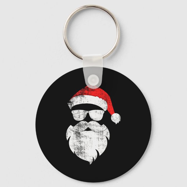 Funny Hipster Santa Face With Hat Beard &amp; Gles Nyckelring (Framsida)