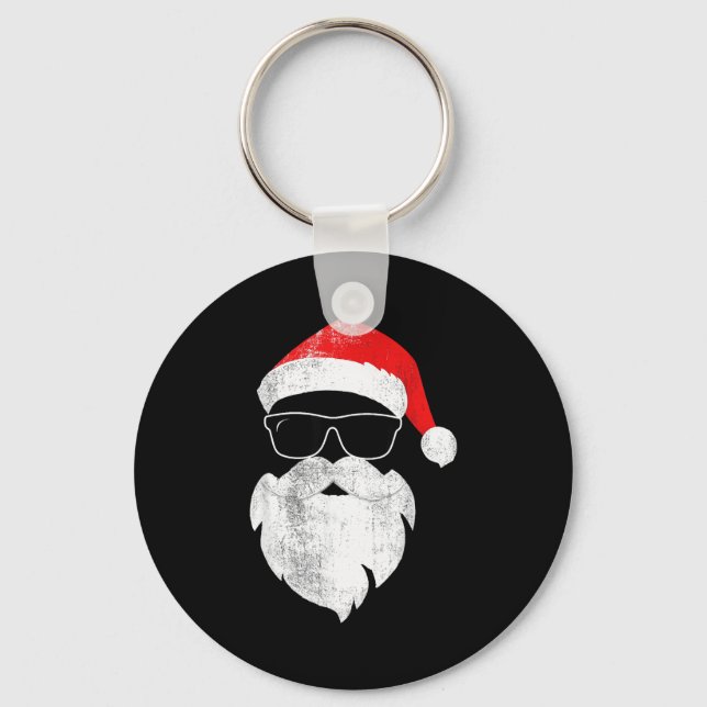 Funny Hipster Santa Face With Hat Beard &amp; Gles Nyckelring (Framsida)