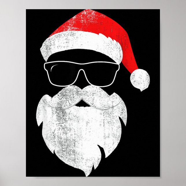 Funny Hipster Santa Face With Hat Beard &amp; Gles Poster (Framsidan)