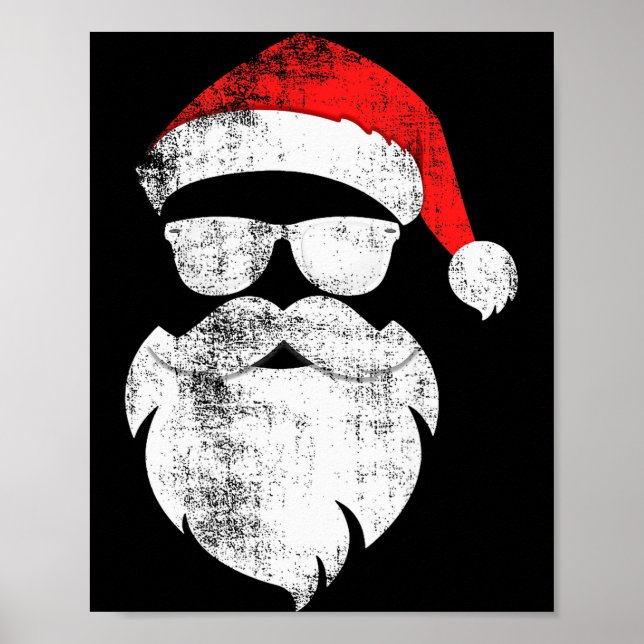 Funny Hipster Santa Face With Hat Beard &amp; Gles Poster (Framsidan)