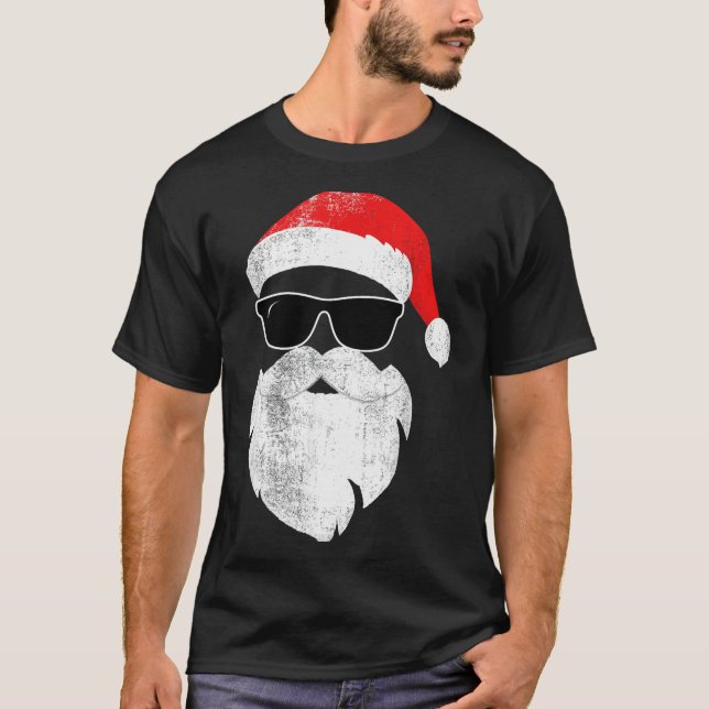 Funny Hipster Santa Face With Hat Beard &amp; Gles T Shirt (Framsida)
