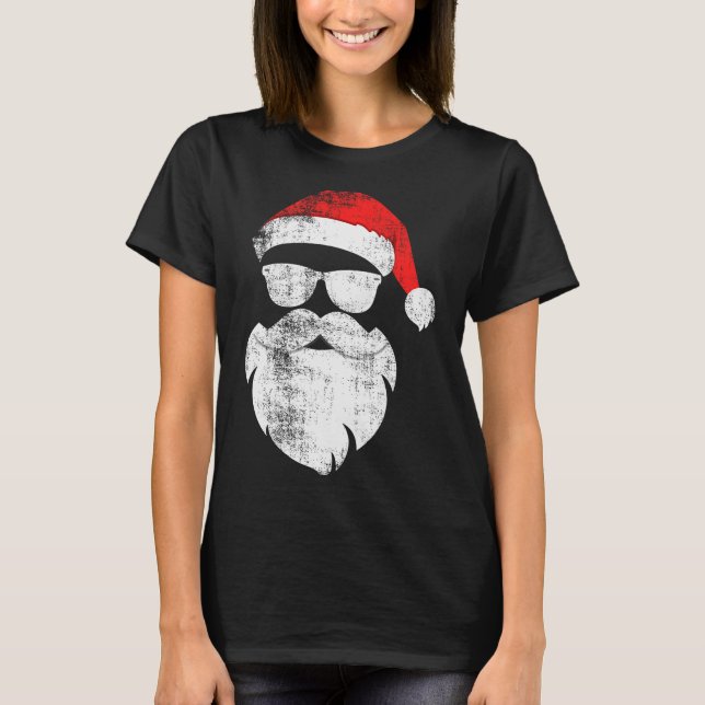 Funny Hipster Santa Face With Hat Beard &amp; Gles T Shirt (Framsida)