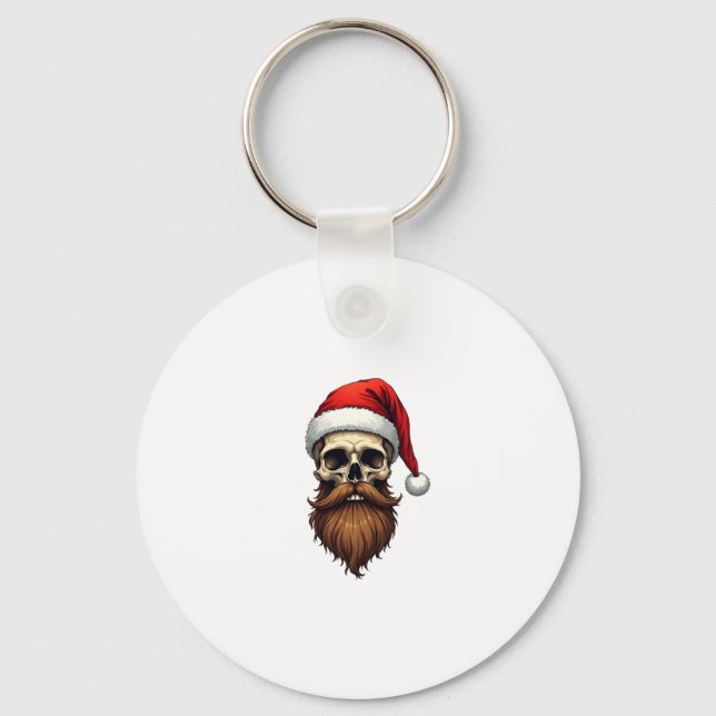 Funny Hipster Santa Skull Face With Hat Beard Chri Nyckelring (Framsida)