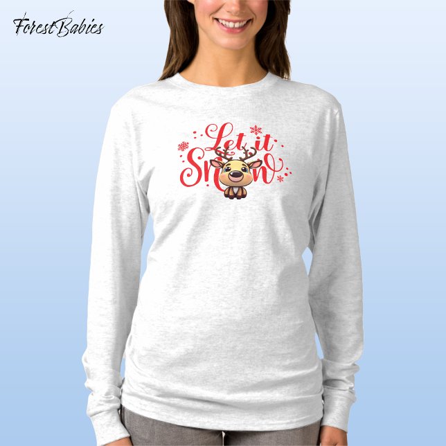Funny Hjort Antlers Låt det snöa Helgdag Fawn 🦌 ❄ T Shirt (Funny Reindeer, Fun Holiday Deer with Antlers Snowflakes, Let it Snow, ForestBabies Fawn Shirt 🦌❄️)