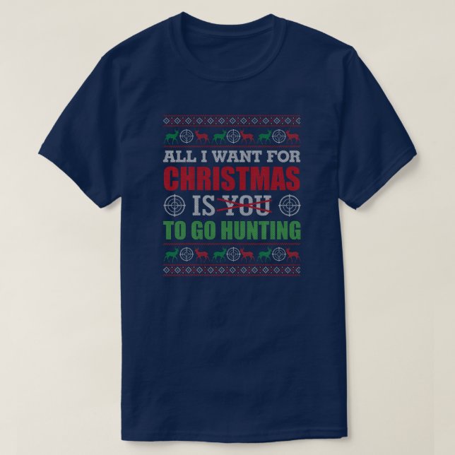Funny Hjort Hunting Ugly jul Sweater Gift T Shirt (Design framsida)