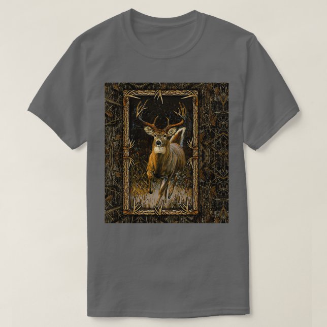 Funny Hjort Hunting Whitetail Hjort Painting Höger T Shirt (Design framsida)