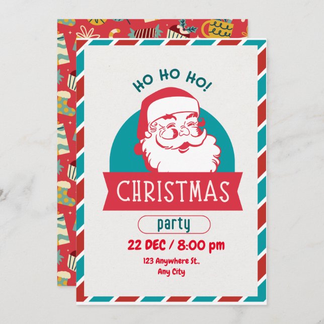Funny Ho Ho Heliga Retro Santa Ansikte jul Party Inbjudningar (Fram/baksida)
