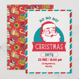 Funny Ho Ho Heliga Retro Santa Ansikte jul Party Inbjudningar