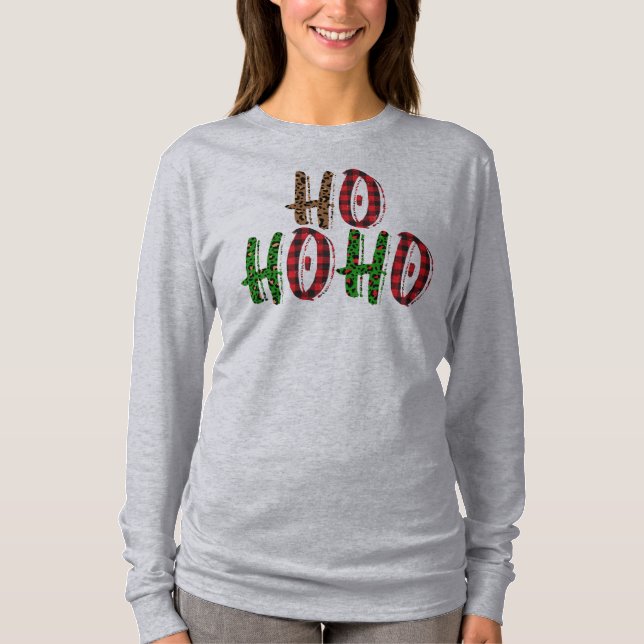 Funny Ho Ho Ho Buffalo Play Trendig jul T Shirt (Framsida)