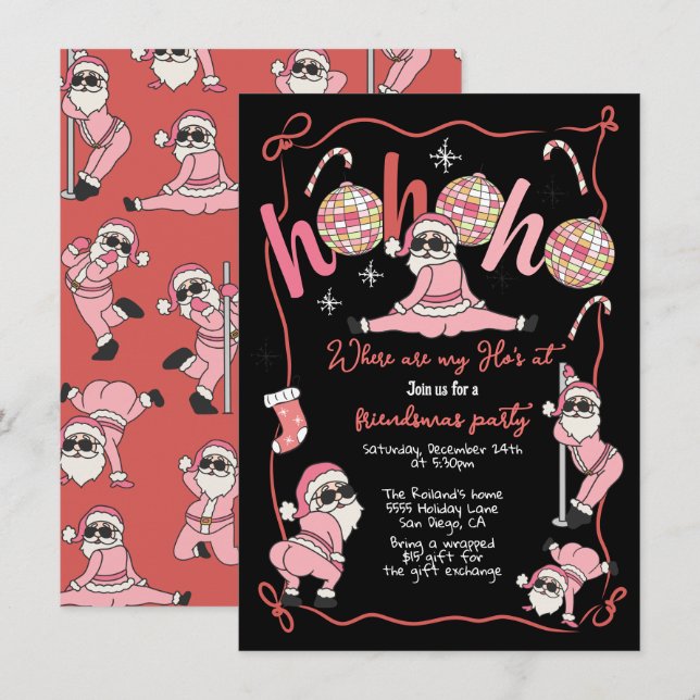 Funny Ho Ho Ho Hos Friendsmas Vuxen jul Party Inbjudningar (Fram/baksida)