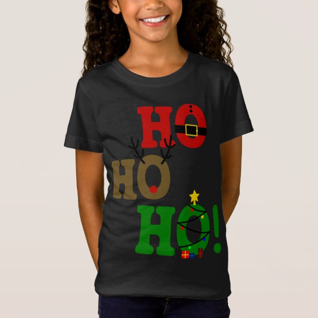 Funny Ho Ho Ho Santa Belly Reindeer Julgran T Shirt (Framsida)