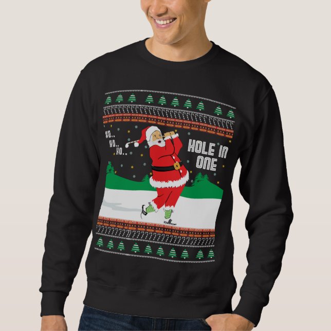 Funny Ho Ho Ugly Santa Golf Julsötare J Lång Ärmad Tröja (Framsida)