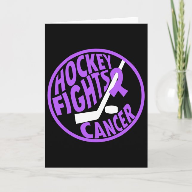 Funny Hockey Fights Cancer Purple Ribbon Gift  Kort (Framsida)