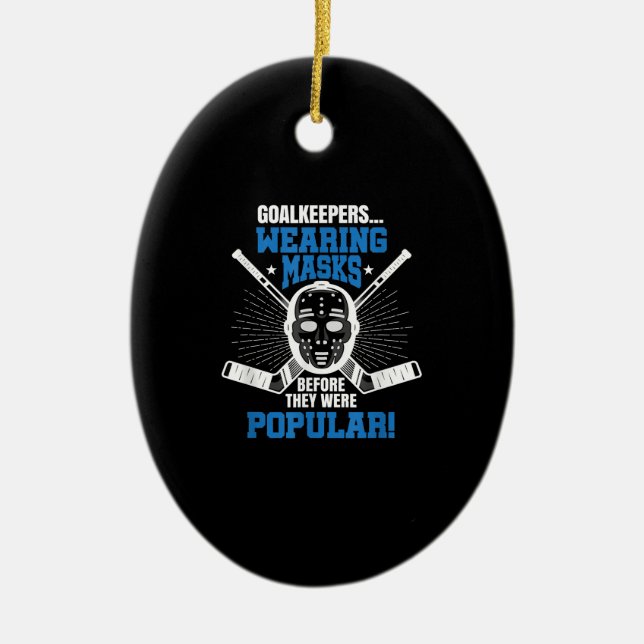 Funny Hockey Goalie Mask Pun Ice Hockey Julgransprydnad Keramik (Framsidan)