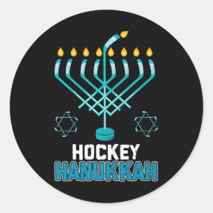Funny Hockey Hanukkah Menorah Jewish Festival Runt Klistermärke