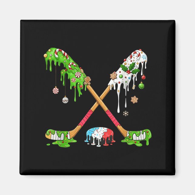 Funny Hockey Holiday Candy Cane Gingerbread  Magnet (Framsidan)