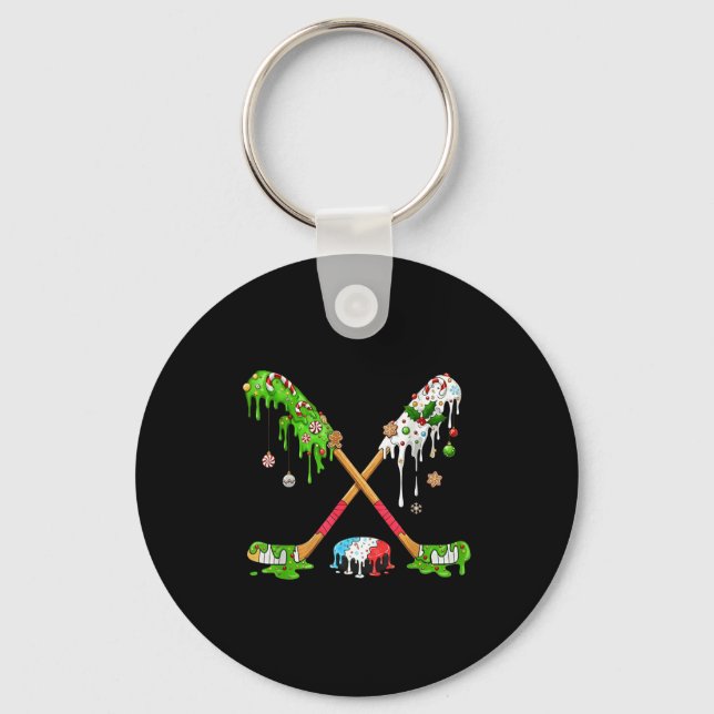 Funny Hockey Holiday Candy Cane Gingerbread  Nyckelring (Framsida)