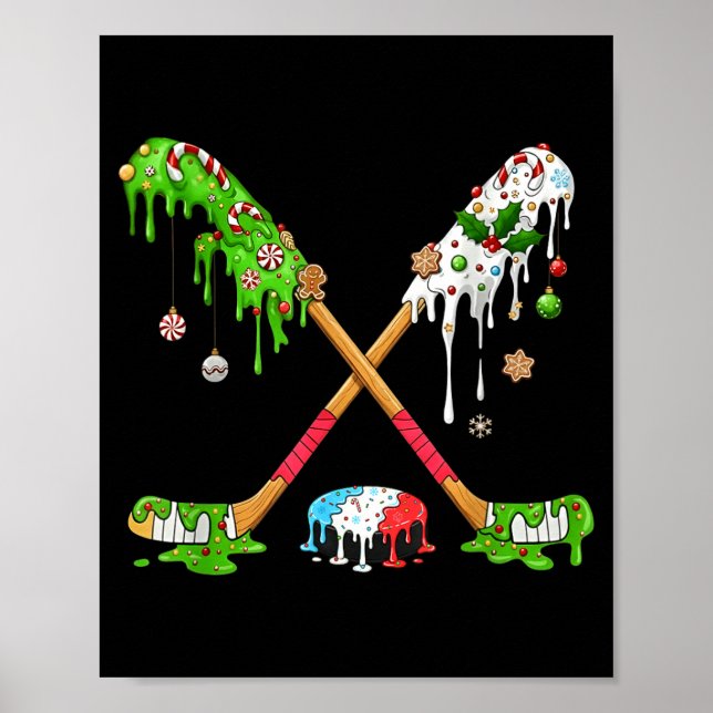 Funny Hockey Holiday Candy Cane Gingerbread  Poster (Framsidan)
