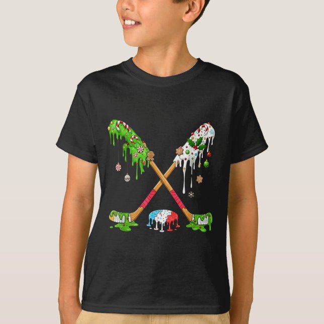 Funny Hockey Holiday Candy Cane Gingerbread  T Shirt (Framsida)