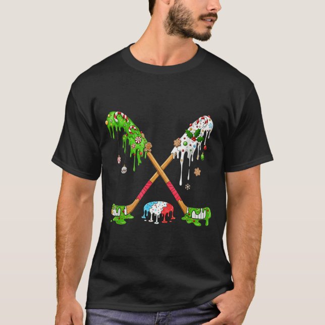 Funny Hockey Holiday Candy Cane Gingerbread  T Shirt (Framsida)