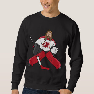 Funny Hockey Jesus Saves Hockey Goalie Lång Ärmad Tröja