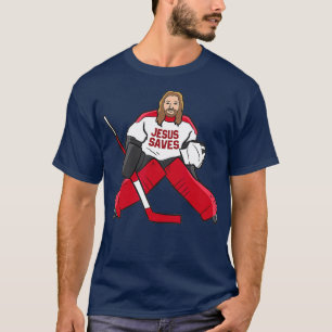 Funny Hockey Jesus Saves Hockey Goalie T Shirt