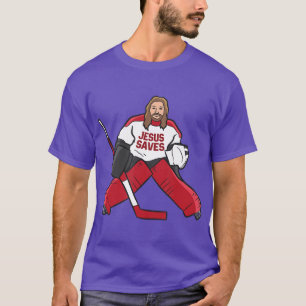 Funny Hockey Jesus Saves Hockey Goalie T Shirt