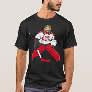Funny Hockey Jesus Saves Hockey Goalie T Shirt