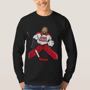 Funny Hockey Jesus Saves Hockey Goalie T Shirt