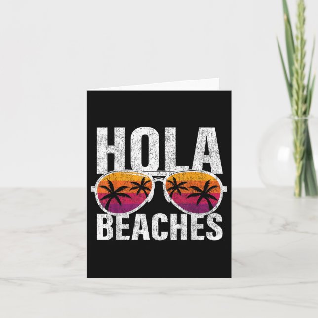 Funny Hola Sungles Beacher Retro Girls Vacation Su Kort (Framsida)