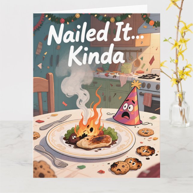Funny Holiday Cooking Fail Christmas Card Nailed Kort (Gul blomma)