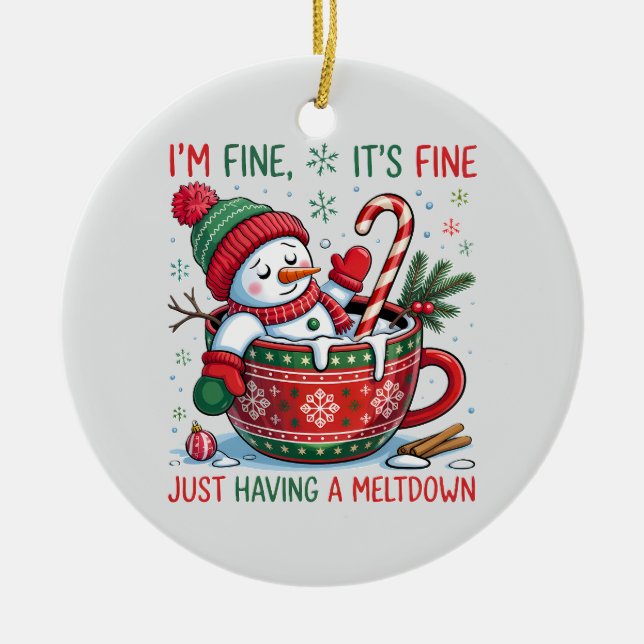 “Funny Holiday – Snowman Meltdown  Julgransprydnad Keramik (Framsidan)