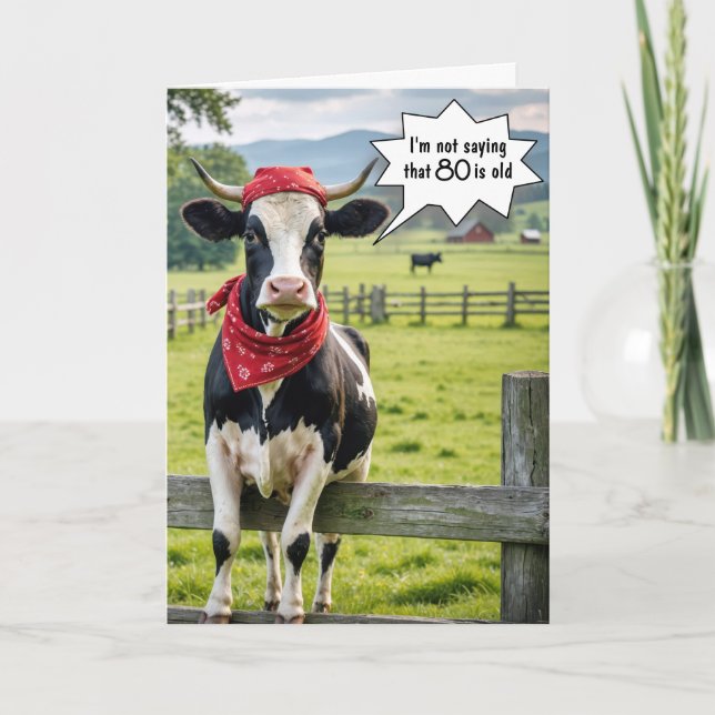 Funny Holstein Cow för 80:e födelsedagen Kort (Framsida)