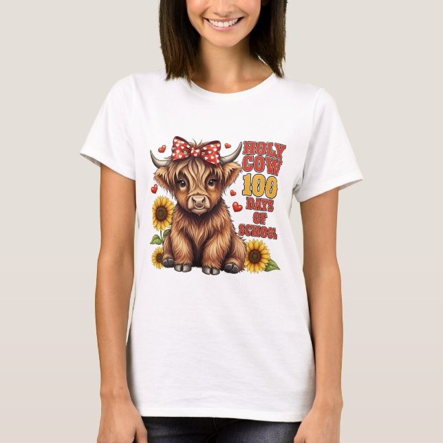 Funny Holy Cow 100 Days of School Western Boho Tea T Shirt (Framsida)