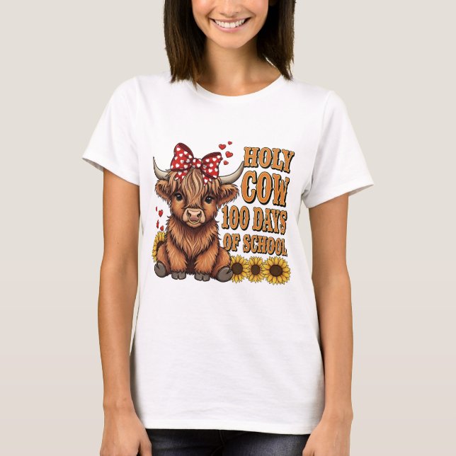 Funny Holy Cow 100 Days of School Western Boho Tea T Shirt (Framsida)