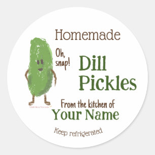 Funny Homemade Dill Pickles Ditt namn Cucumber Runt Klistermärke