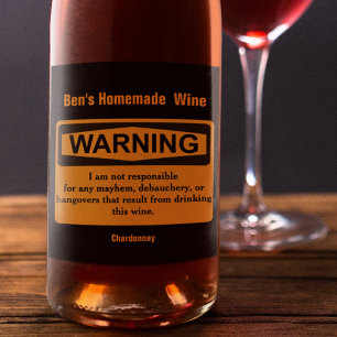 Funny Homemade Wine Warning Label Vinflaska Etikett