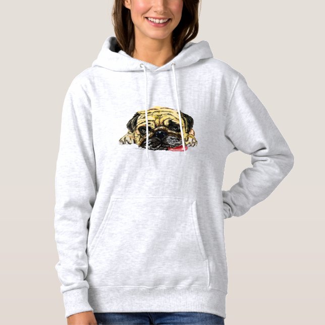 Funny Hoodie med Pug Hund T Shirt (Framsida)