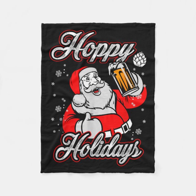 Funny Hoppy Holidays Santa Beer Christmas Drinking Fleecefilt (Framsidan)