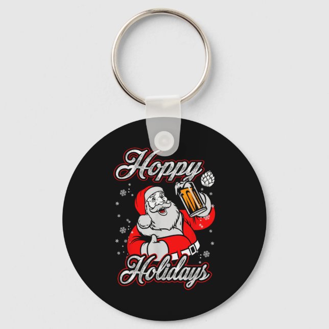 Funny Hoppy Holidays Santa Beer Christmas Drinking Nyckelring (Framsida)