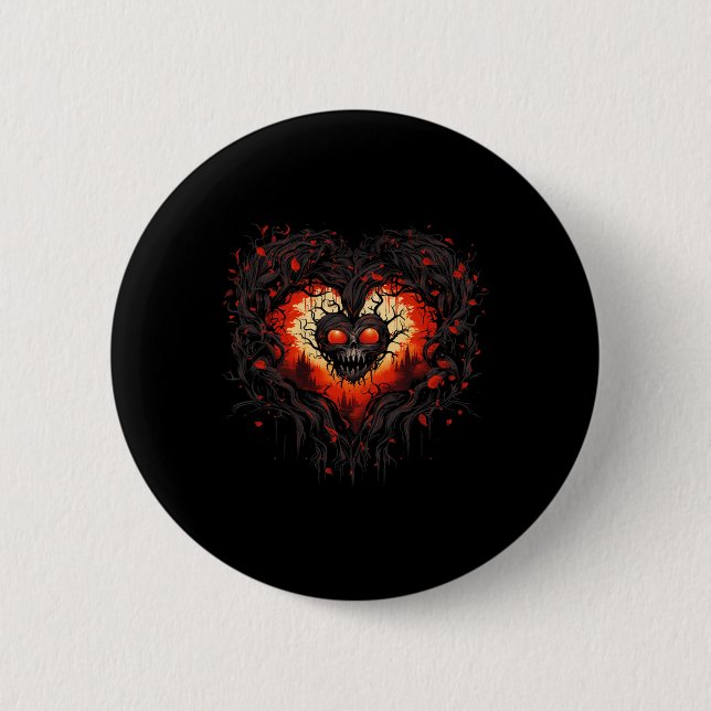 Funny Horror Ghost Red Heart Skull Creepy Hallowee Knapp (Framsida)