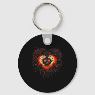 Funny Horror Ghost Red Heart Skull Creepy Hallowee Nyckelring
