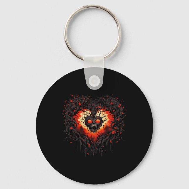 Funny Horror Ghost Red Heart Skull Creepy Hallowee Nyckelring (Framsida)