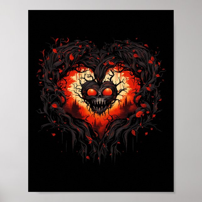 Funny Horror Ghost Red Heart Skull Creepy Hallowee Poster (Framsidan)